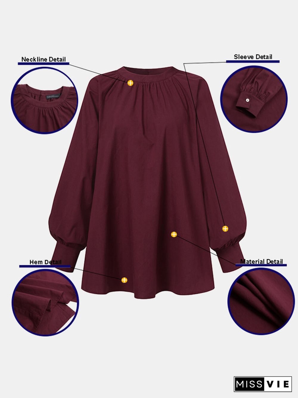 Solid Color Puff Sleeve Stand Collar Blouse