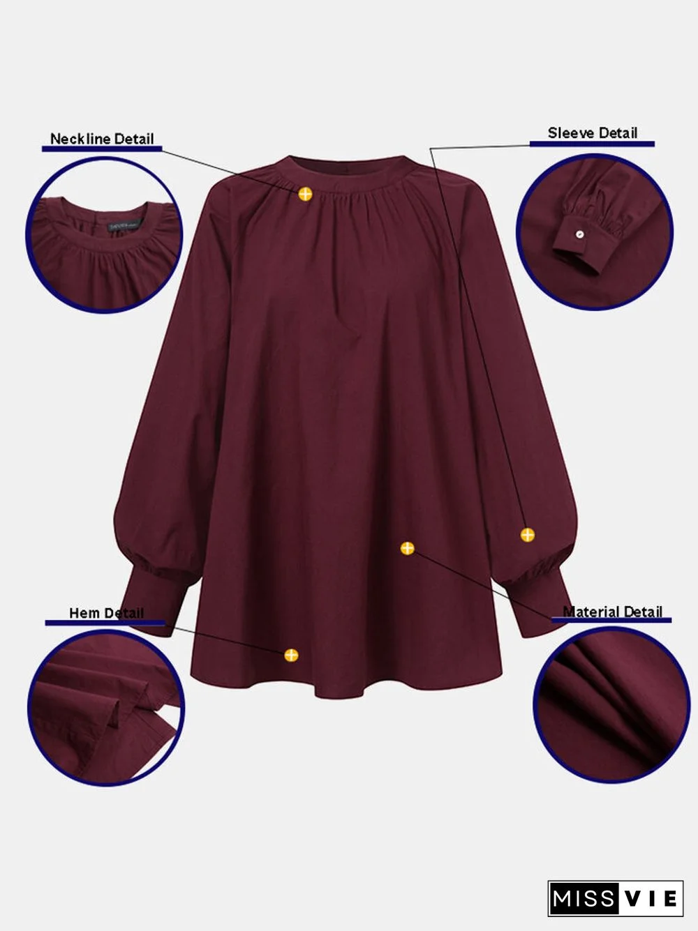 Solid Color Puff Sleeve Stand Collar Blouse