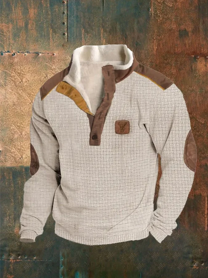 Men'S Western Printed Button Casual Sweatshirt