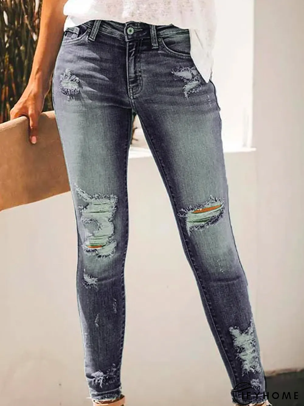 Solid Casual Denim Jeans | IFYHOME