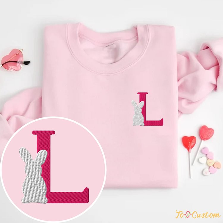 TOSCUSTOM™ Embroidered Bunny Toddler Sweatshirt Love Letter Easter Gift