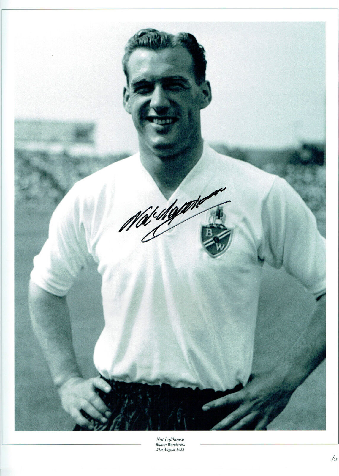 Nat LOFTHOUSE Signed Autograph Bolton Wanderers 16x12 Portrait Photo Poster painting AFTAL COA