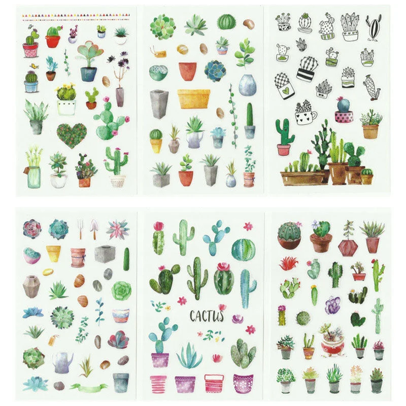 6pcs/Set Cute Green Cactus Plant Planner Stickers Scrapbooking Kawaii DIY Decoration Stick Label Sticker Journal Stickers