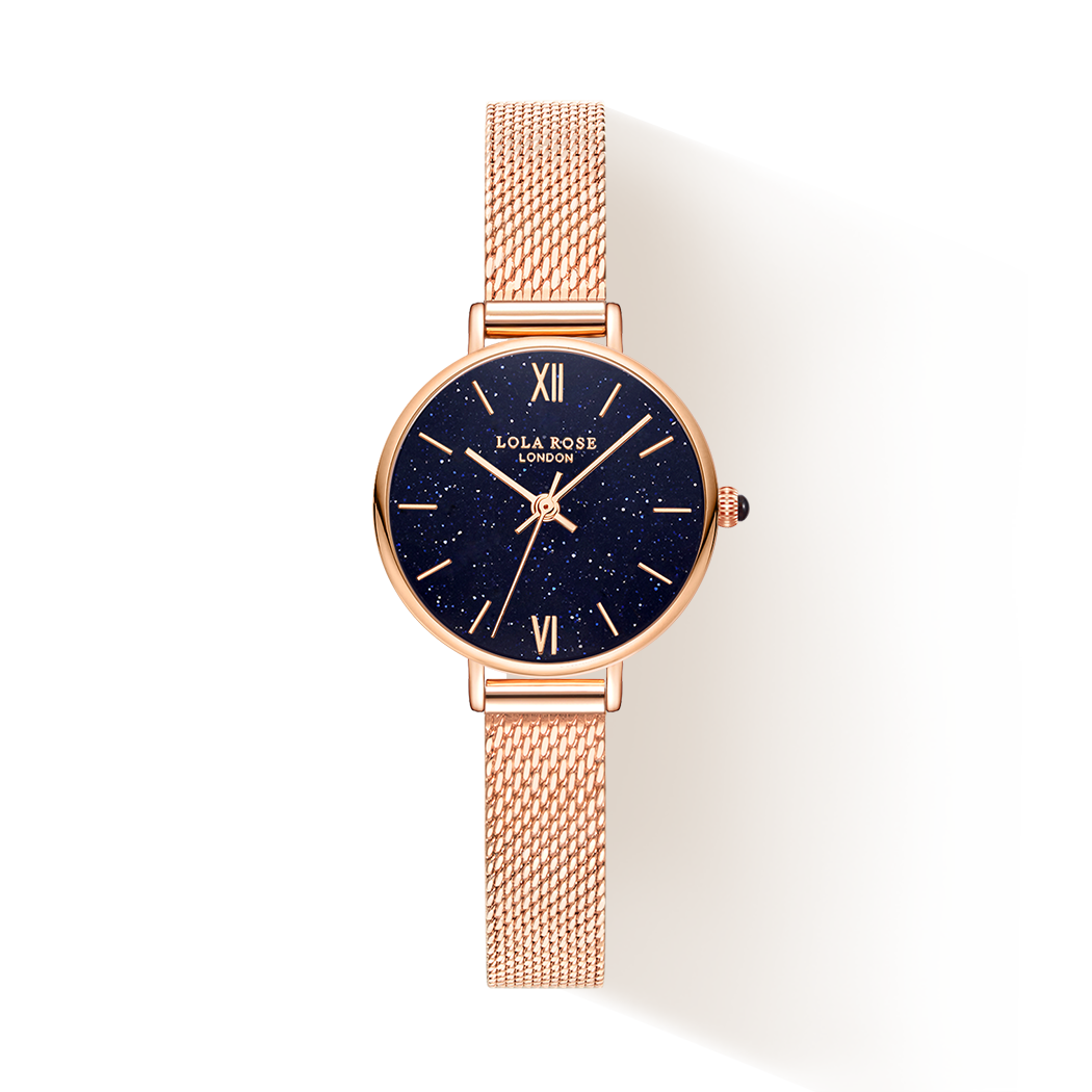 LOLA ROSE Watch - Blue Sandstone Watch With Rose Gold Tone Milanese Steel Band
