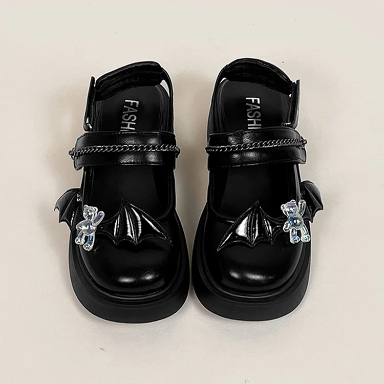Bear Decor Round Toe Mary Janes Sandal  - Modakawa Modakawa