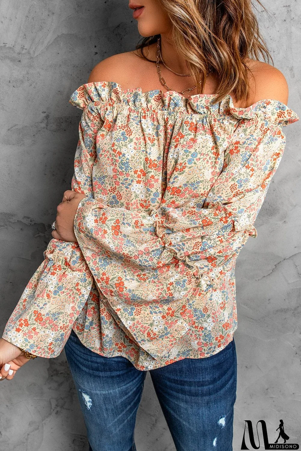 MidiSono - Floral Off The Shoulder Blouse