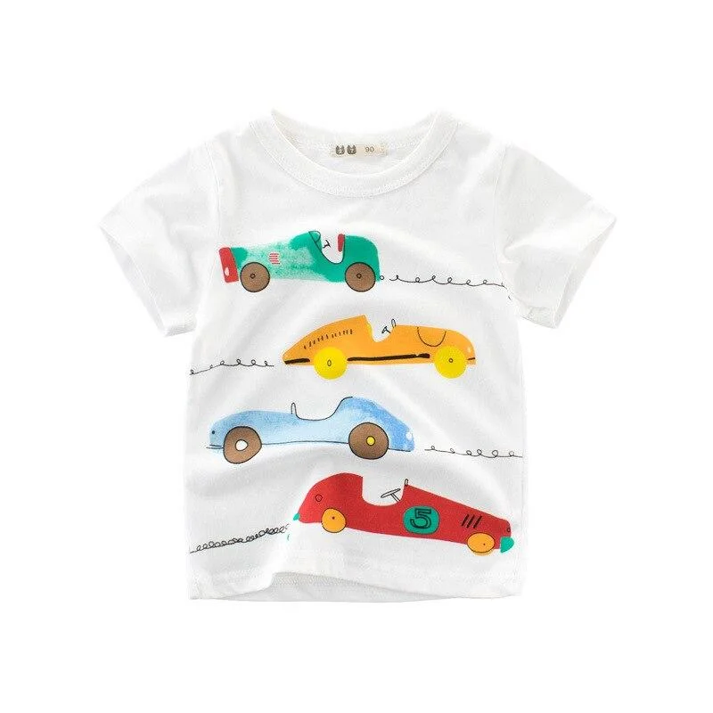 2-8 Years Children Summer T-shirts Kids Clothes Boys Short Sleeve Tops Baby Boy Cartoon Car Print Tees Kid Cotton T Shirt Outfit