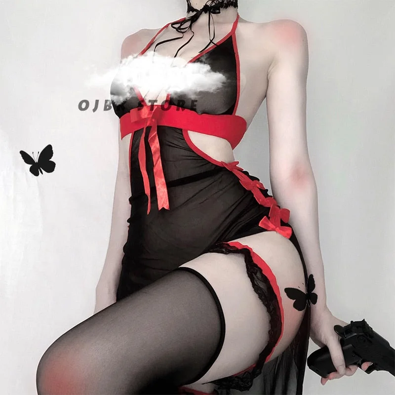 Womens Devil Cosplay Lingerie Lolita Vintage Vampire Costumes Sexy Backless Long Fancy Dress Halloween Party Sleepwear Gifts
