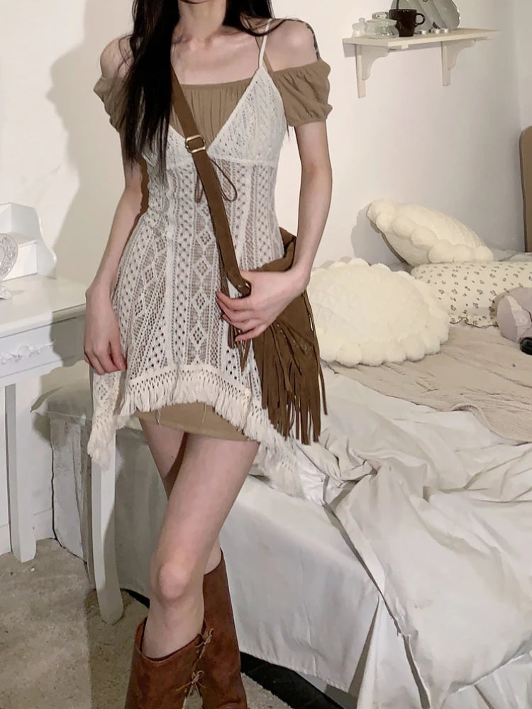 Aiertu Korean Fashion 2 Piece Dress Set Women Pure Color Y2k Mini Dress Elegant Casual Short Party Dress Office Lady Summer Slim Aiertu