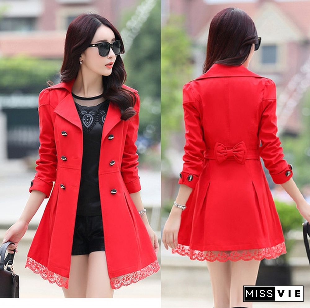 Hot Spring and Autumn Long Trench Coat for Women Lace Fashion British Style Windbreaker  Coats 9 Color U.S Size:XXS-XL