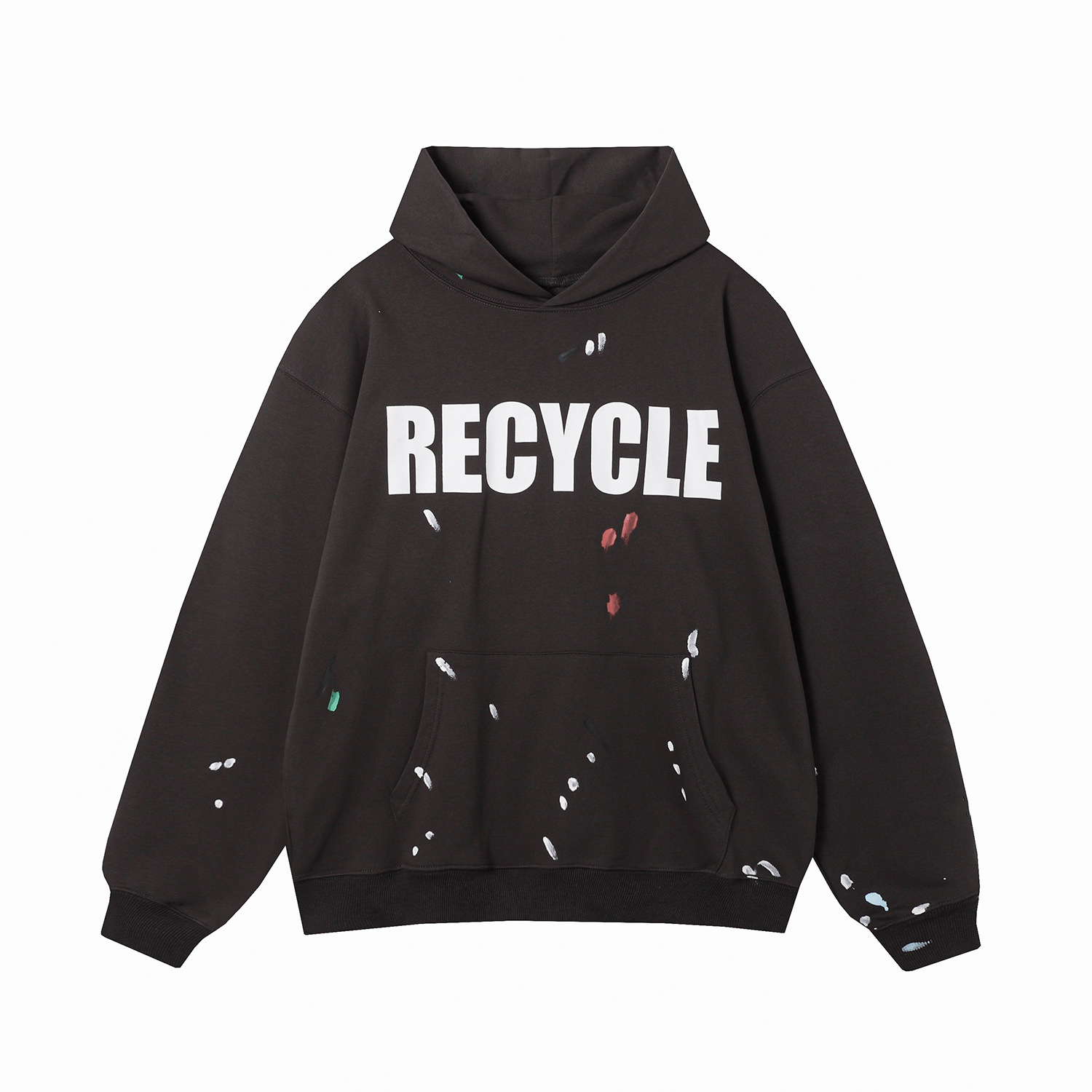 Relaxed Vintage Recycle Print Fleece-lined Hoodie