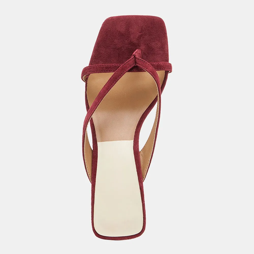 Women's Maroon Open Square Toe Slip On Flip Flops Slides Sandals