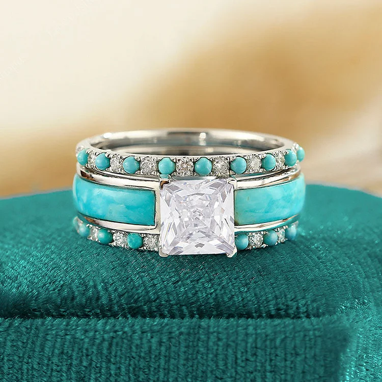 Dazzling Diamond Turquoise Stacking Ring - Unleash Your Inner Glamour!