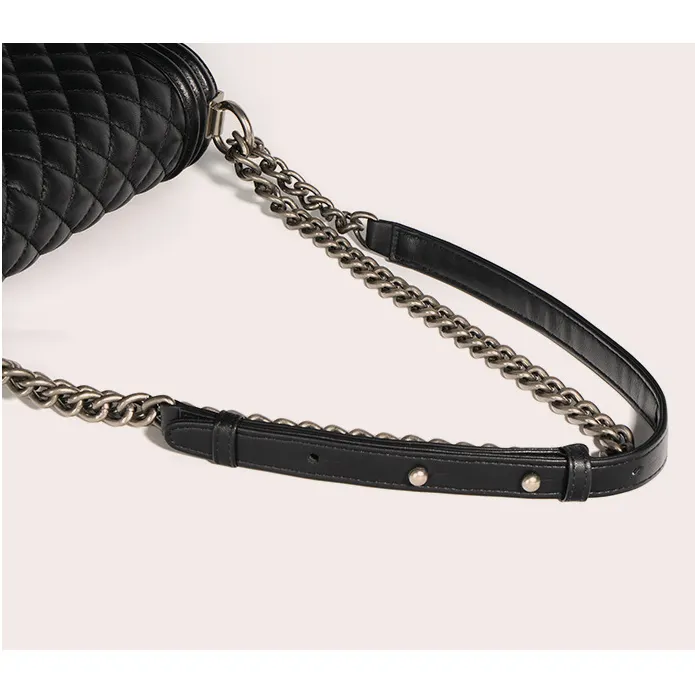 Calfskin Ruthenium Finish Metal Black Large Handbag-vocosishoes