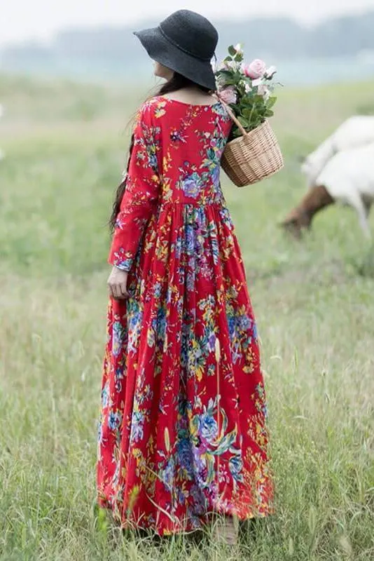 Plus Size Draped Floral Vintage Women Retro Maxi Dress main image 0