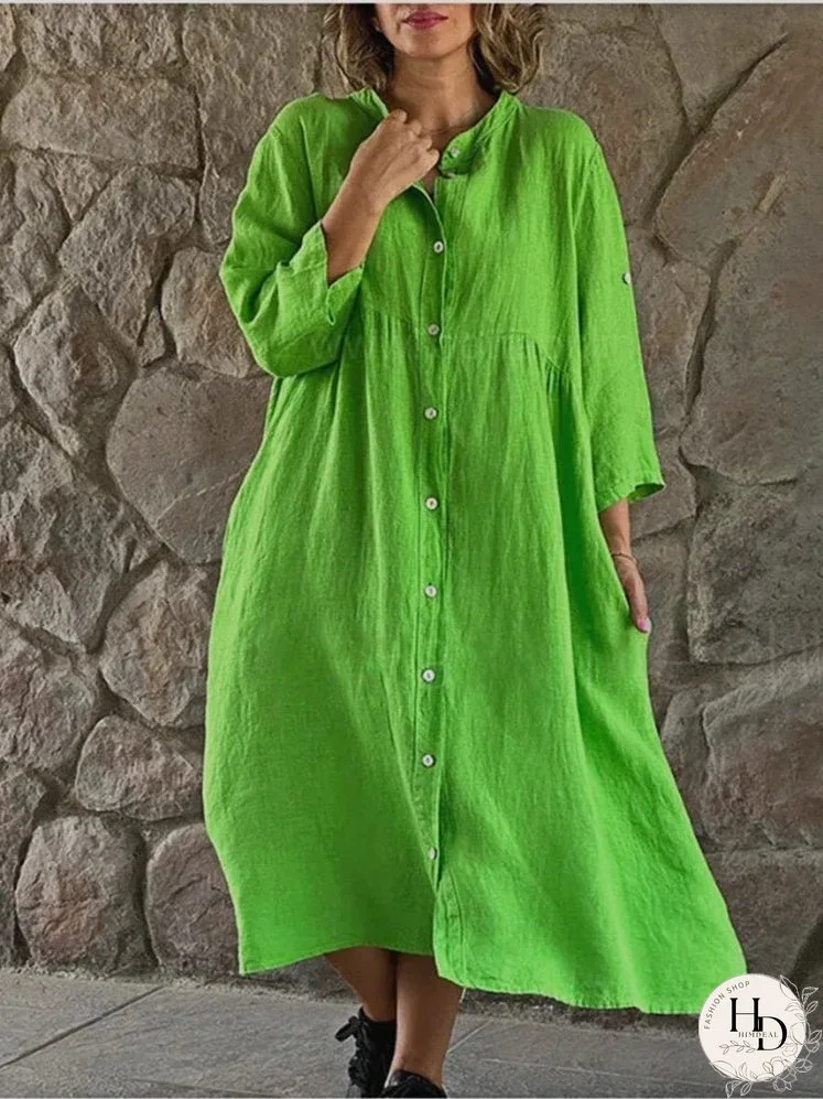 Hazel - Casual Cotton Linen Loose Dress