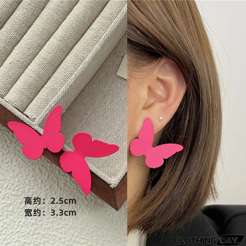 Women Fashion Geometric Fluorescent Rose Without Ear Hole Ear Clip Earrings