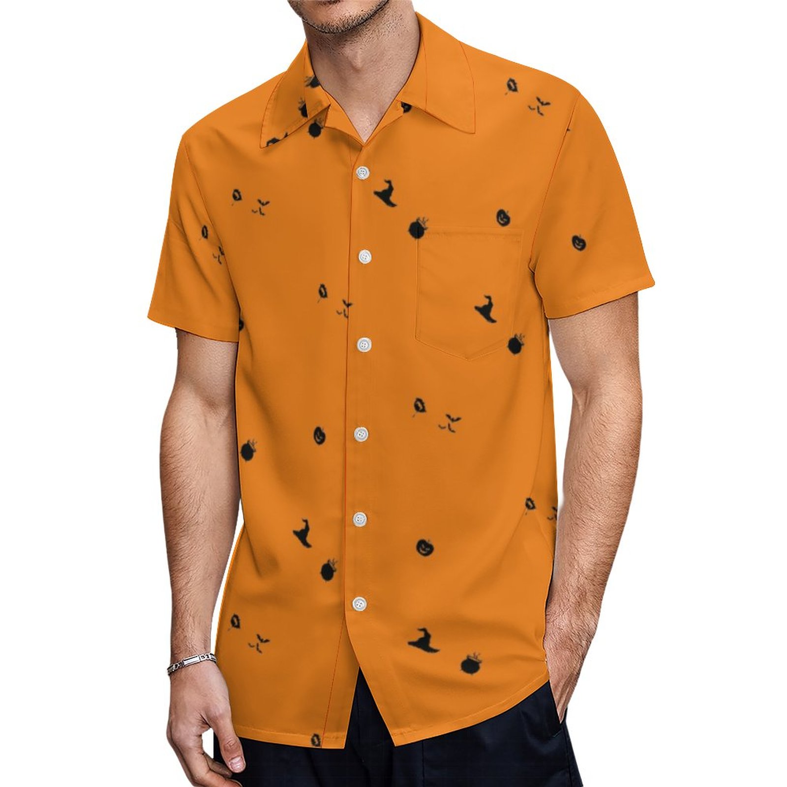 Cauldron Bats Vampire Teeth Pumpkin Witch Hat Hawaiian Shirt Mens Button Down Tropical Hawaii Beach Shirts