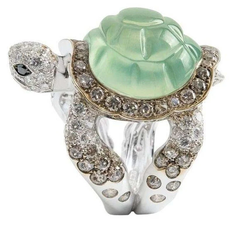 Adorable Hetian Jade Gold-Plated Turtle Ring - Unisex Charm Ring for Men and Women