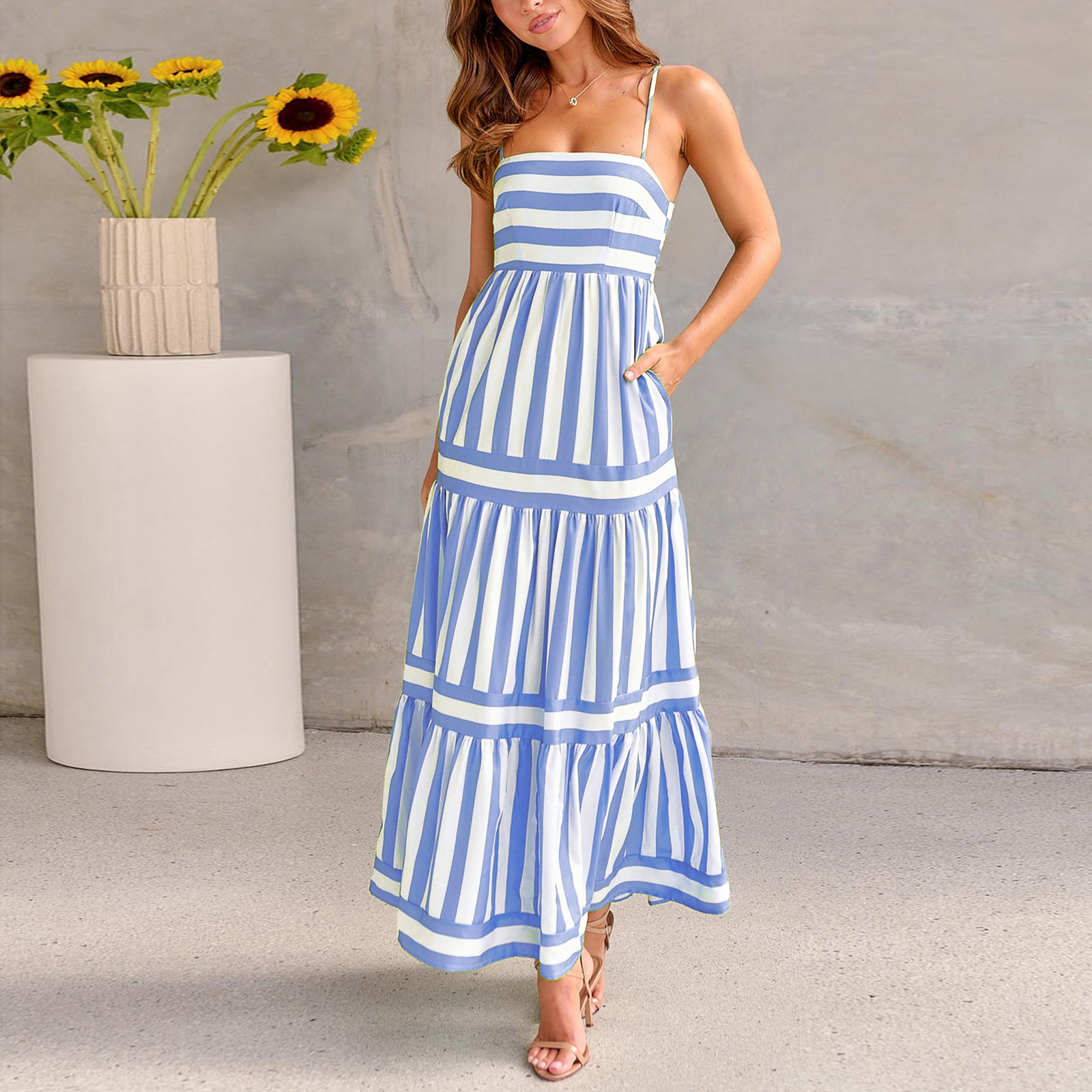 Mature Women Summer Dress With Pockets Fashion Beach Vacation Dress