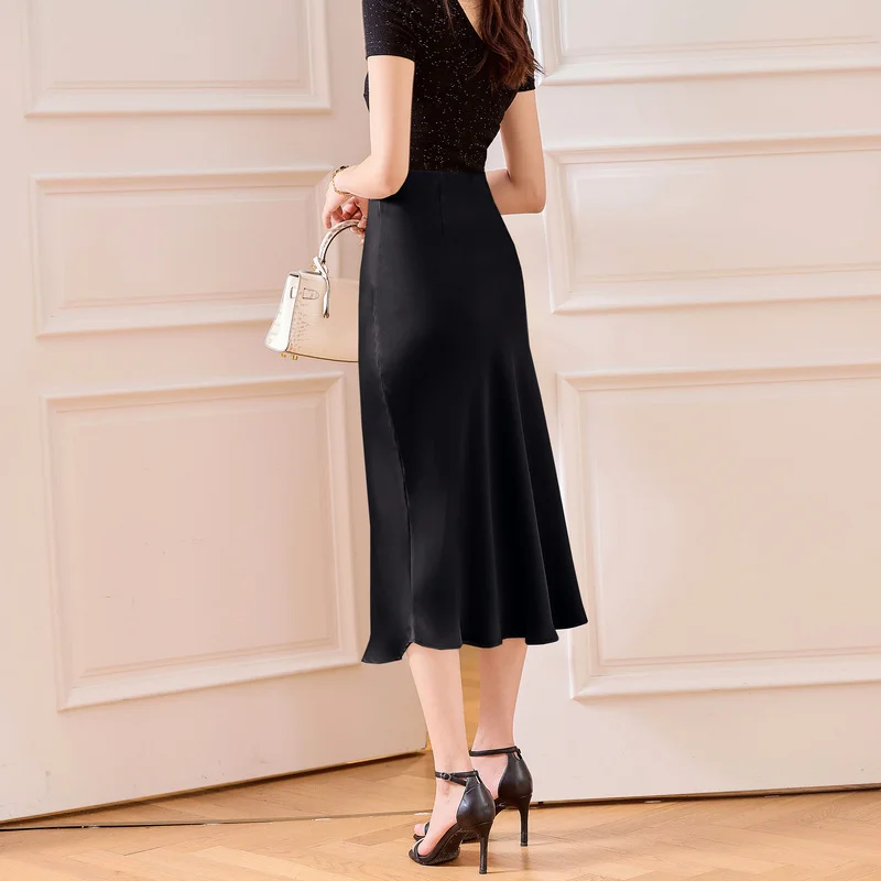 Woherb Woherb Satin Half Body Skirt Word Female Bright Face Show Thin Simulation Silk High Waist Half Body Long Skirt Silky Fish Tail Swing Half Skirt-Outfit Ideas