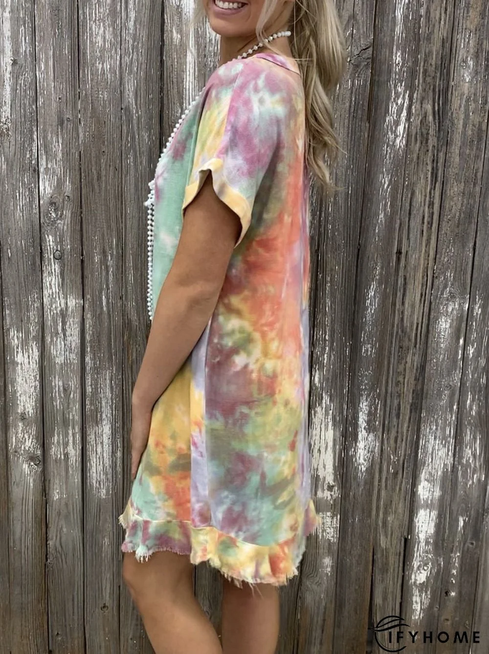 Casual Shift Short Sleeve Weaving Dress | IFYHOME