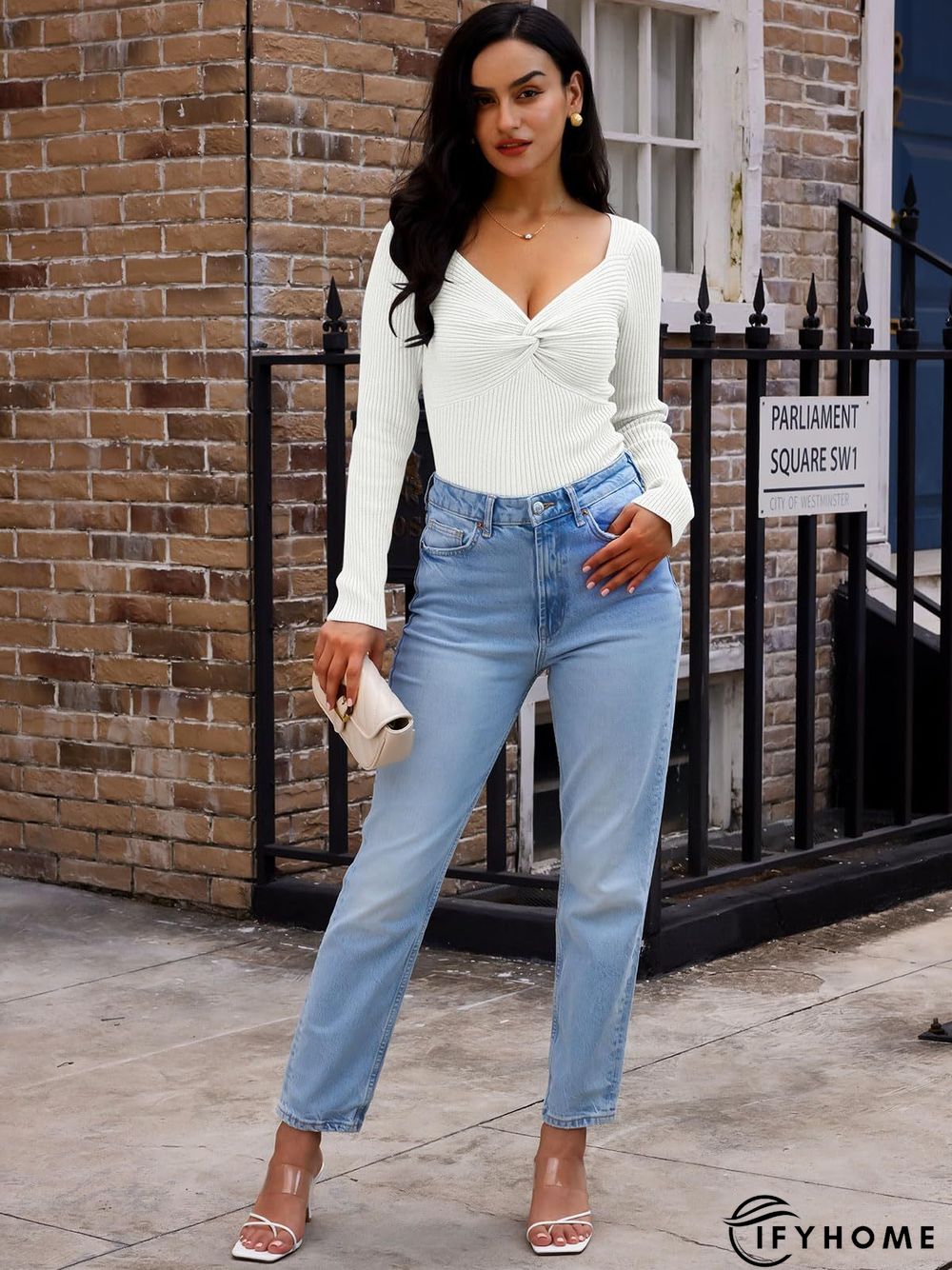 Plain V Neck Casual Yarn/Wool Yarn Sweater | IFYHOME