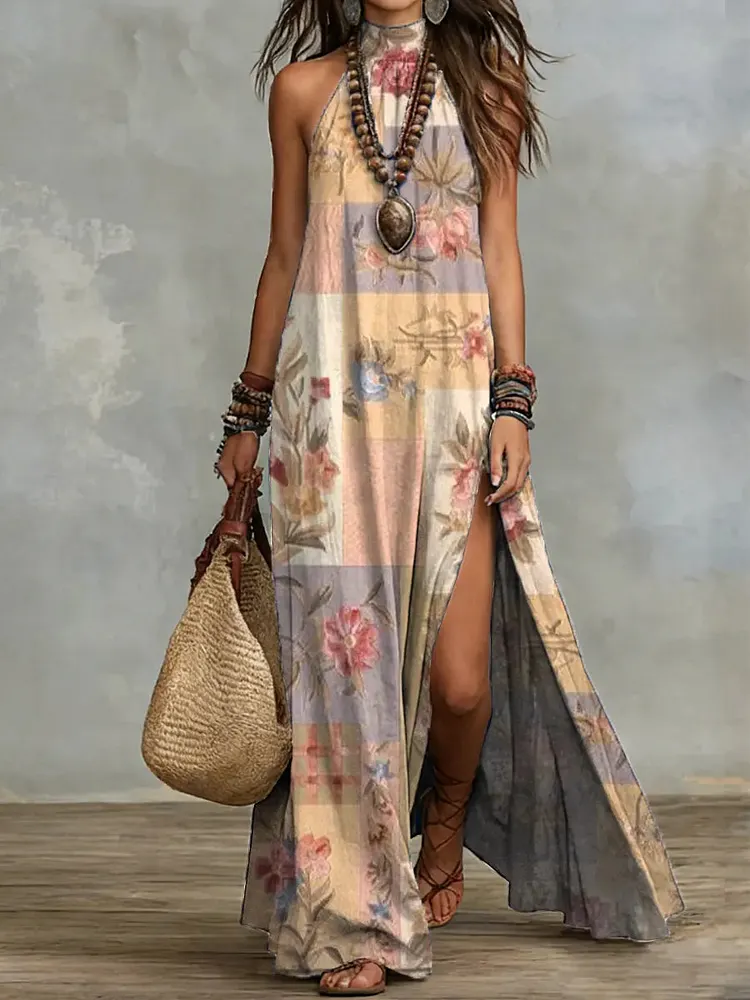 Women's Retro Ethnic Floral Pattern Art Print Casual Stylish Cotton Dress