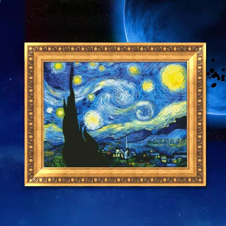 JJ608- Van Gogh Oil Painting - Starry Night Painting Fairy Cross Stitch