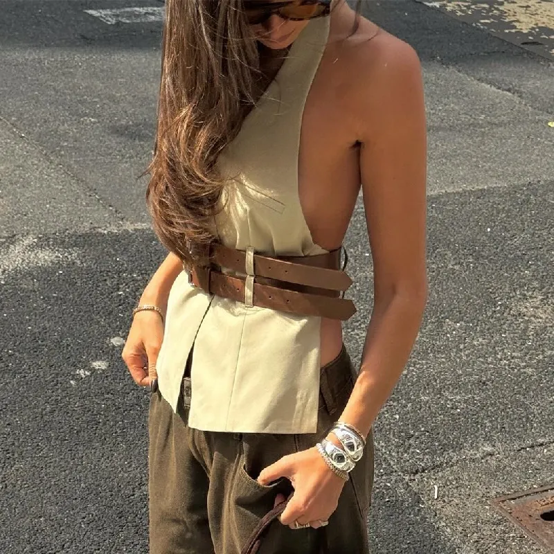 Uveng Uveng Summer New Fashion Sexy Street Hot Girl Double Belt Waist Hanging Neck Vest Vest Hip Skirt Suit
