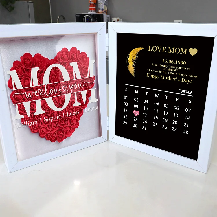 Personalized Flower Shadow Box Mom We Love You With Real Moon Phase