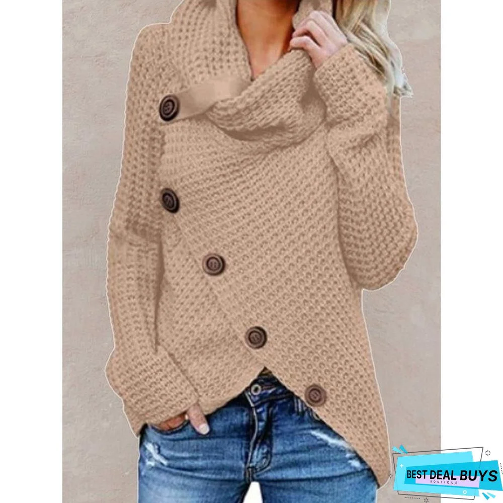 Buttoned Wrap Turtleneck Sweater