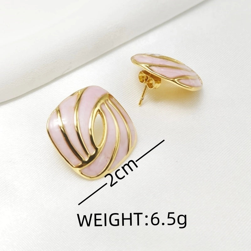 1 Pair Classical Vintage Style Square Enamel Plating 304 Stainless Steel 18K Gold Plated Ear Studs