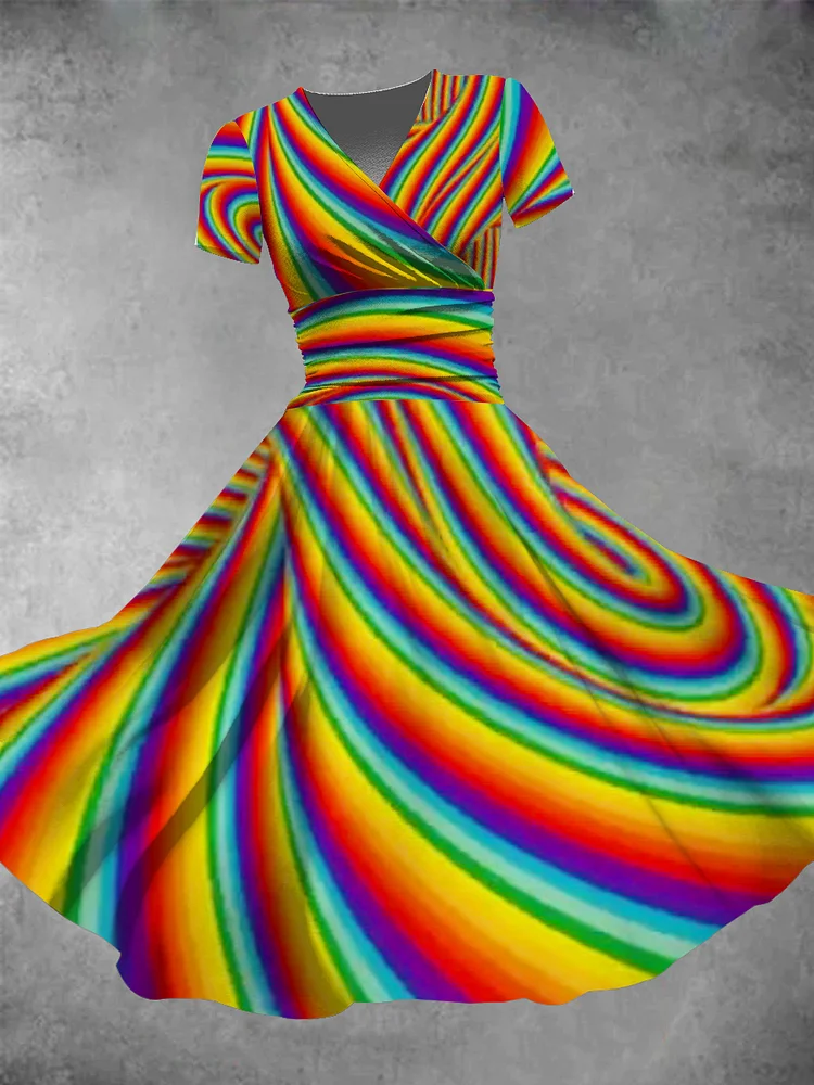 Women's Pride Day Rainbow Stripe Swirl Print Maxi Dress