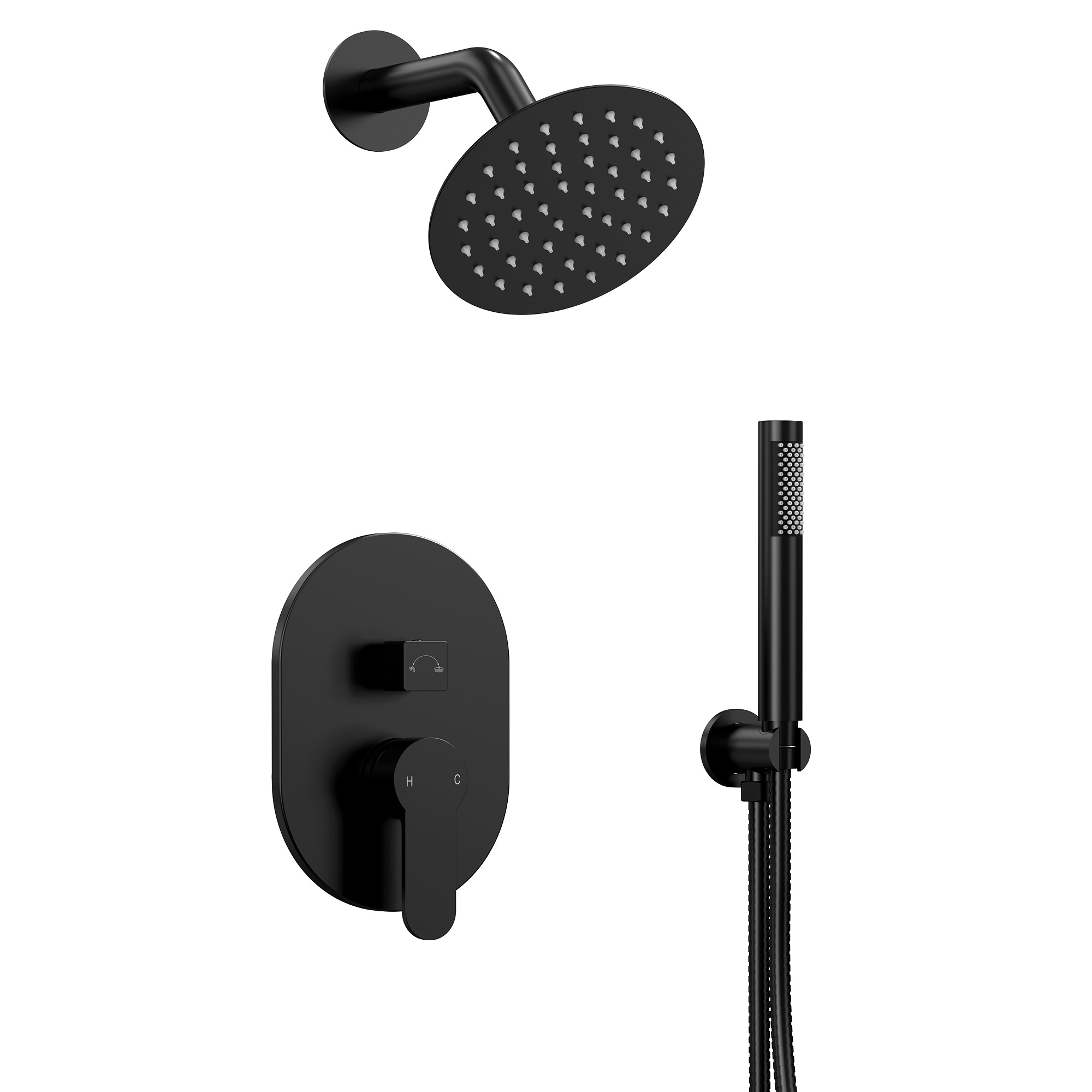 2-Spray Round Single-Handle Rain 6 in. Dual Shower Head Fixed and Handheld Shower in Matte Black