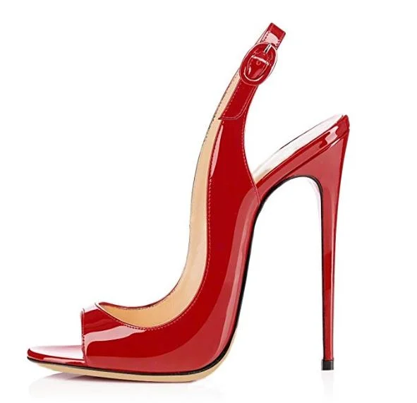 Custom Made Red Patent Leather Peep Toe Slingback Pumps |FSJ Shoes