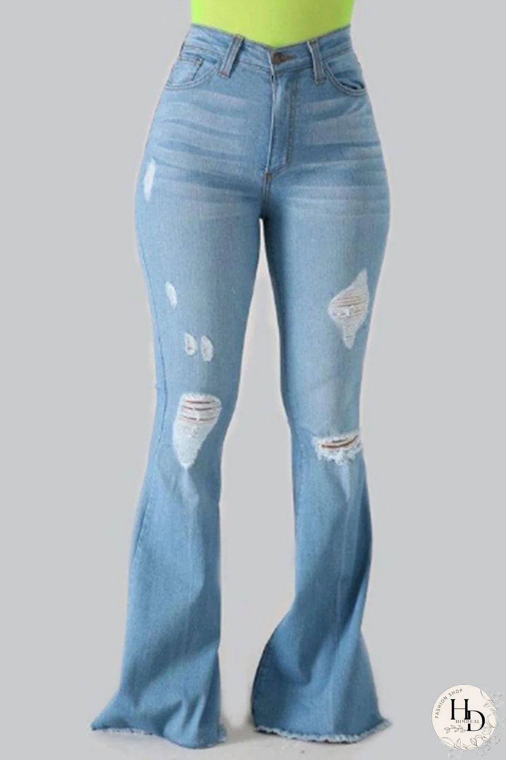 Baby Blue Casual Street Solid Ripped Split Joint High Waist Denim Jeans