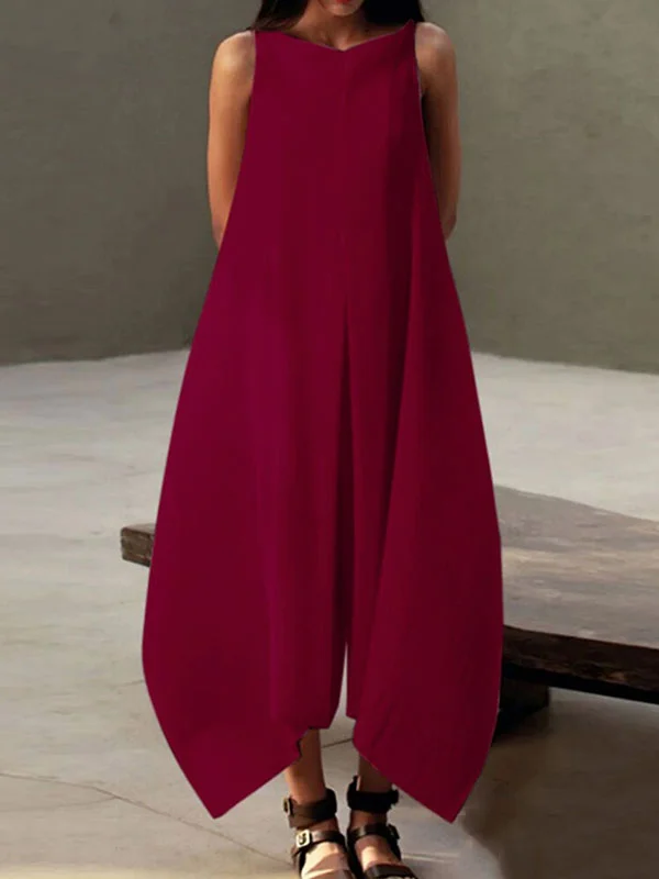 Loose Sleeveless Solid Color V-Neck Maxi Dresses