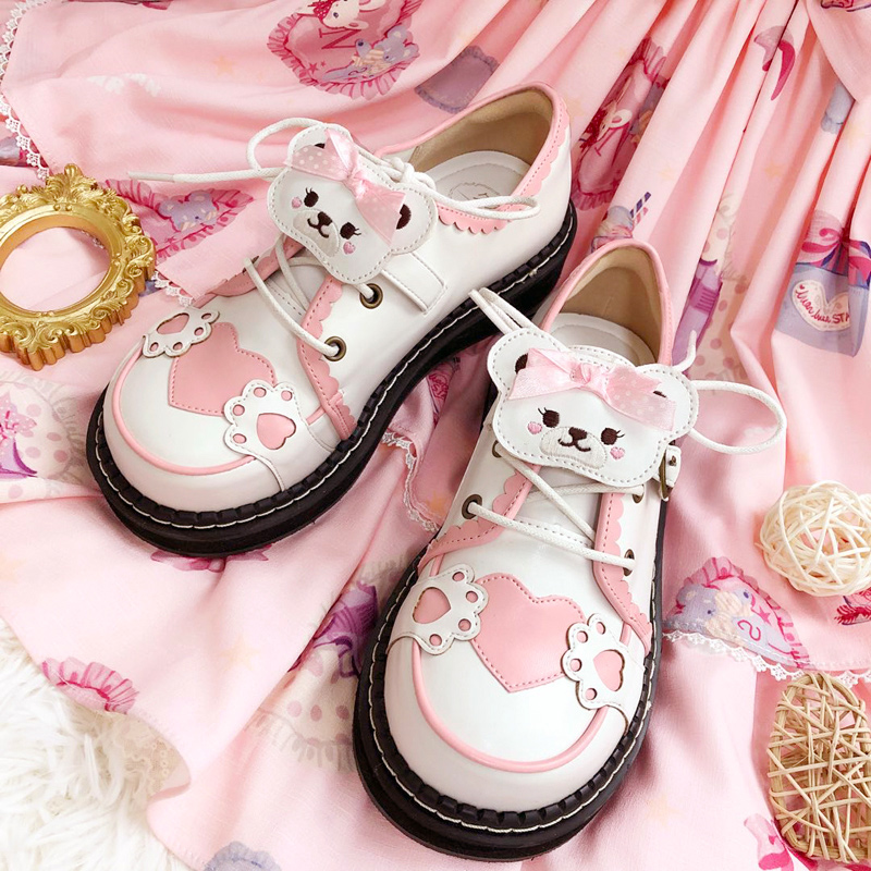 Cute Bear Lace Up Lolita Mary Janes Shoes - Modakawa Modakawa