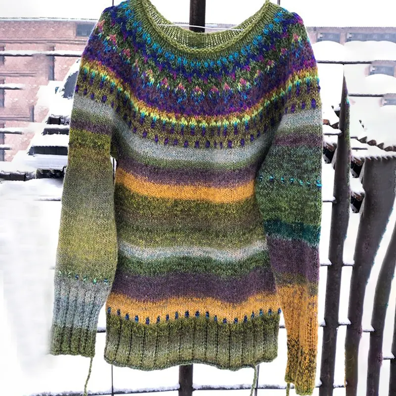 Vintage Rainbow Color Block Pattern Warm Comfy Cozy Sweater