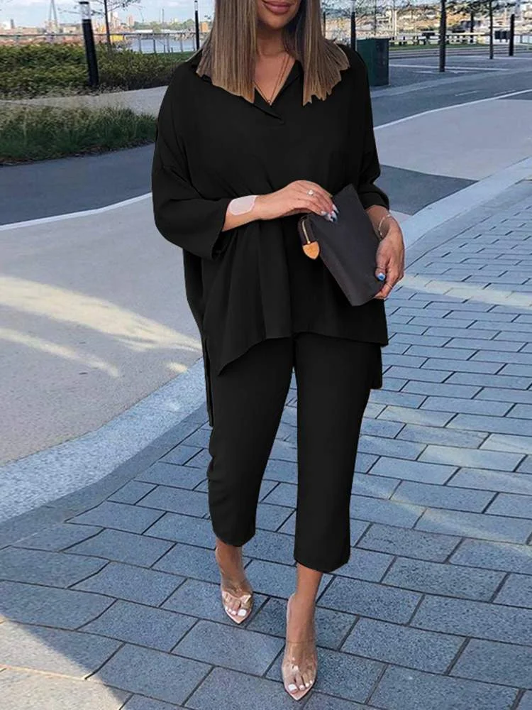 2PCS Pant Sets Spring Lapel Neck Long Sleeve Blouse Suits Urban Tracksuit ZANZEA Women OL Matching Sets Casual Solid Work Sets