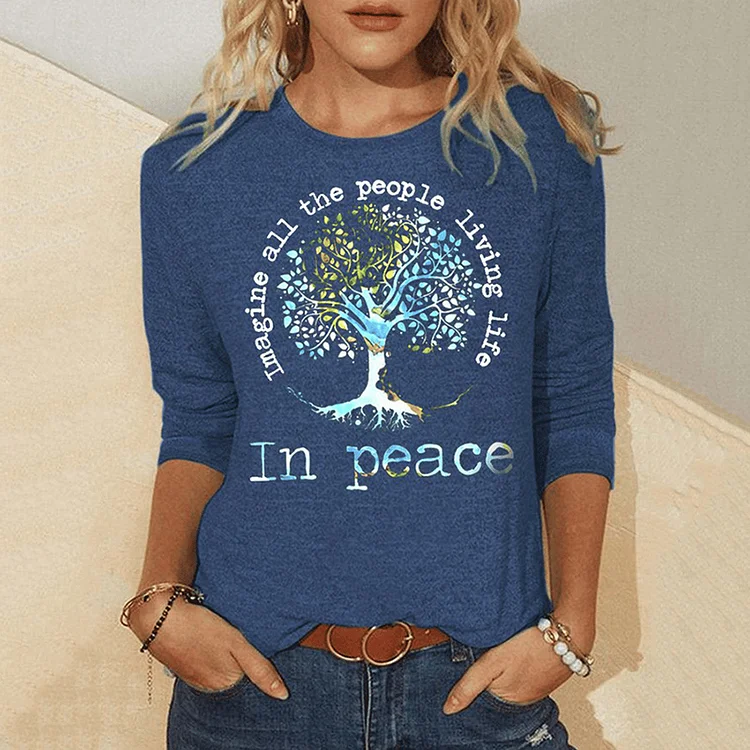Women's Imagine All People Living On The Tree Of Life Long Sleeve T-Shirt