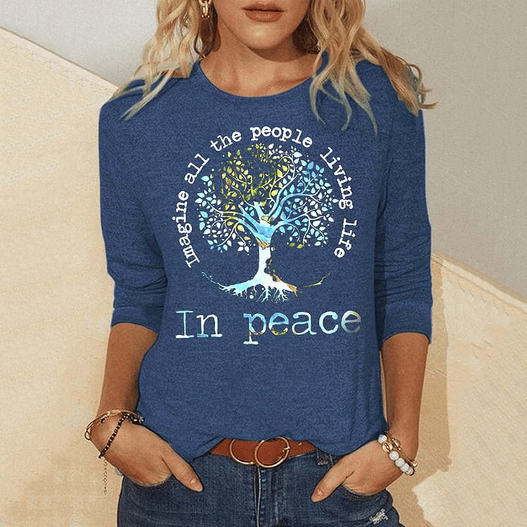 BrosWear Women's Imagine All People Living On The Tree Of Life Long Sleeve T-Shirt