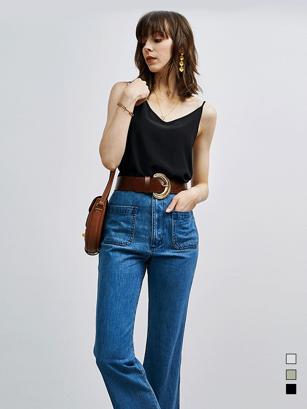 Camisole en soie basique unie丨Plusieurs couleurs à sélectionner- SOIE PLUS