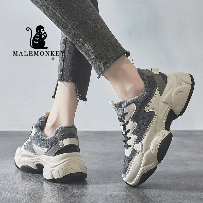 Winter Platform Sneakers Cacual Women Shoes Slip On 2021 Warm Plus Velvet Lace Up Outdoor Breathable Running Sport Female Shoes