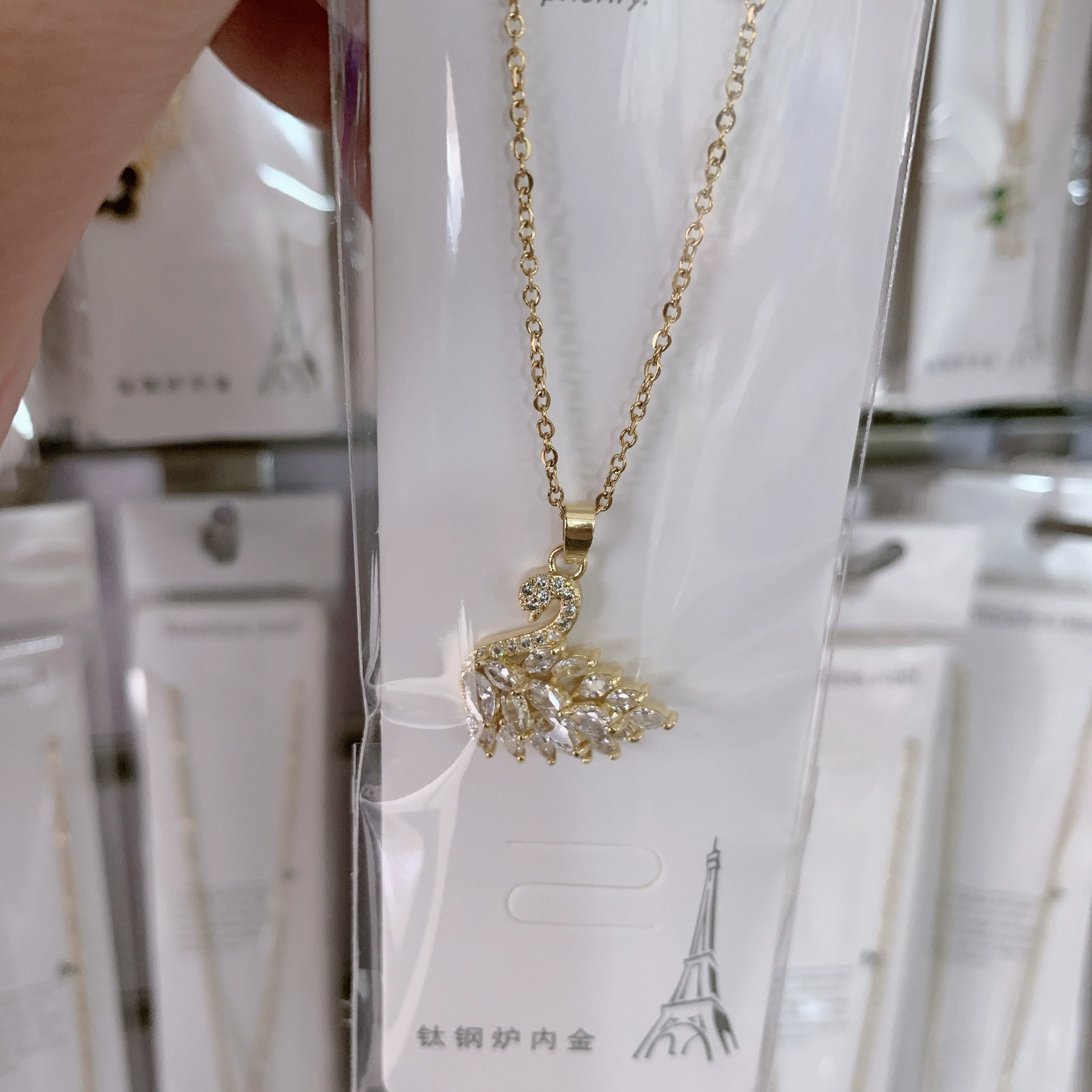 Cubic zircon, gold-plated necklace