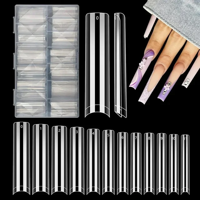 504PCS 3XL Tapered Square Nail Tips, Clear Nail Tips for Acrylic Nails Professional, Half Cover Extra Long False Nail Tips Fake Artificial Nail Extension French Nails for Nail Salon Home DIY,12 Sizes
