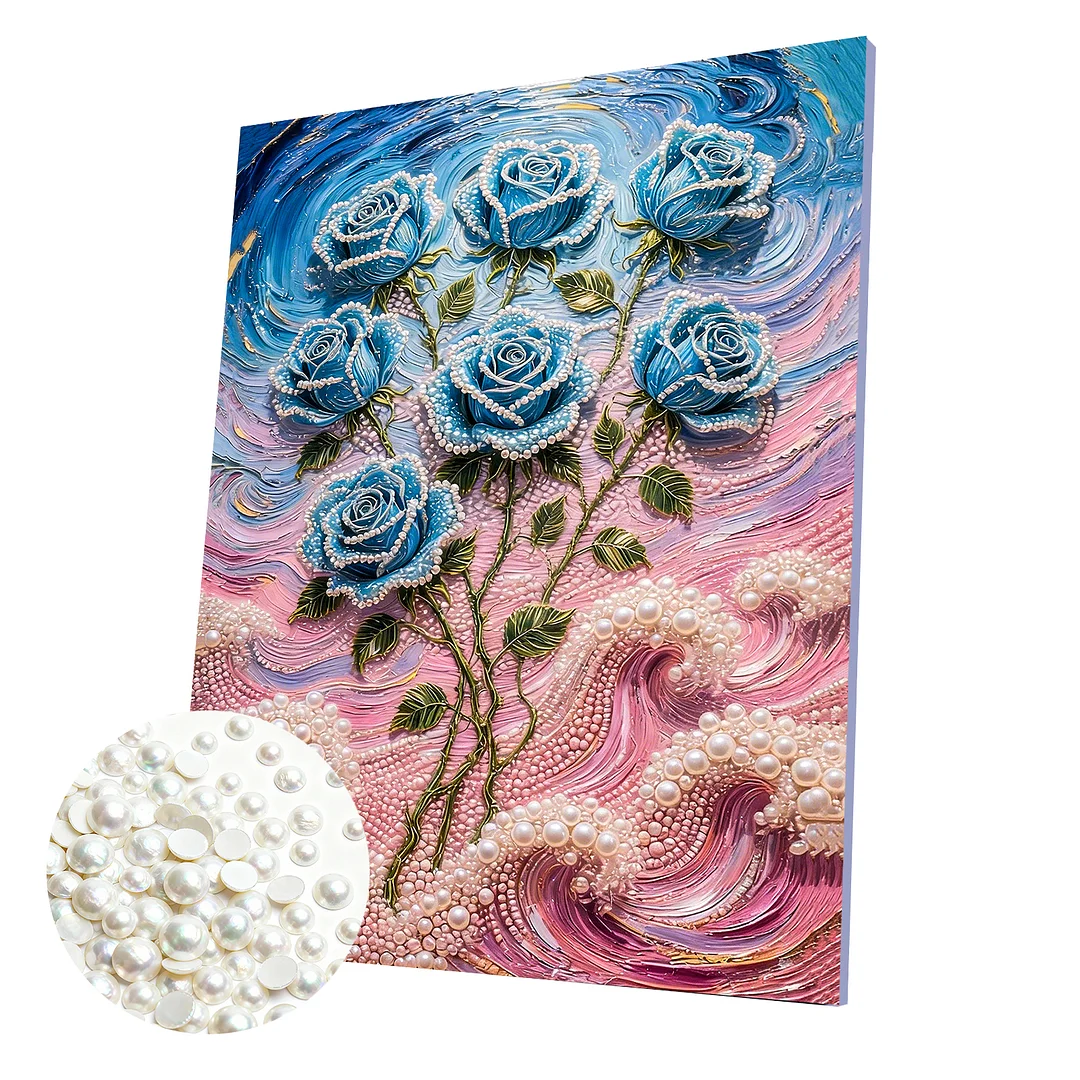 Blue - DIY Pearl Diamond Art Kit With Frame 40*50cm