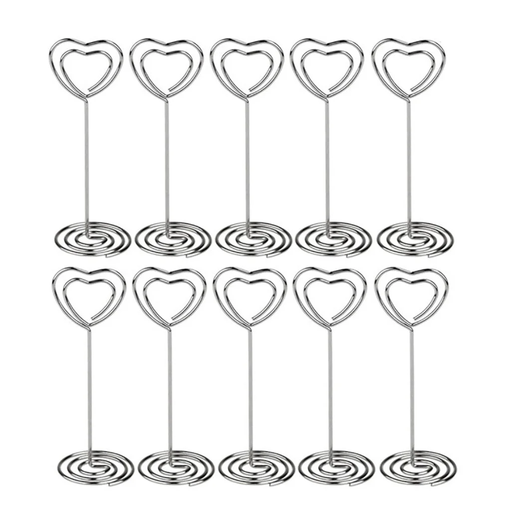 10pcs Heart Design Table Number Name Place Card Holders Stands Picture Memo Note Clips Wedding Party Decoration-Silver Gold