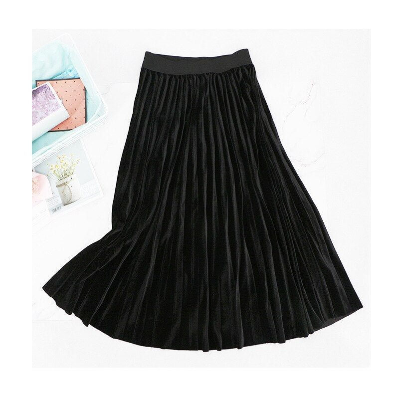 New Spring 2020 Women Long Metallic Silver Maxi Pleated Skirt Midi Skirt High Waist Elascity Casual Party Skirt Vintage